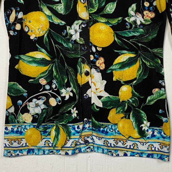 Boston Proper Black Lemon Print Cardigan Sweater Size Extra Small - Picture 2 of 6